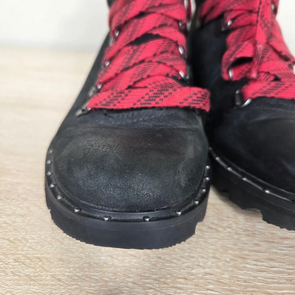 Sorel Lennox Hiker Waterproof Boots Black Red Plaid Laces Women's 6
